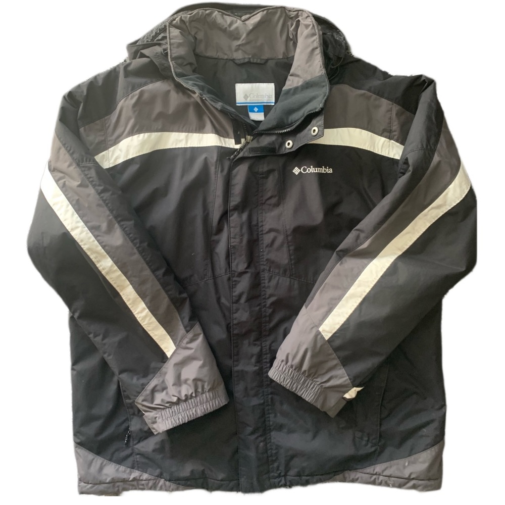 Columbia Black Grey and White Nylon Polyester Insulated Softshell Hooded Jacket